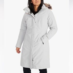 Marmot Women's Chelsea Coat Insulated Hooded Trench Coat Color Platinum size XS